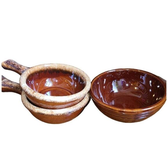 Rare Vintage Hull Handled Oven Proof Bowls and Vintage Hull Brown Drip Pottery S - Picture 1 of 6